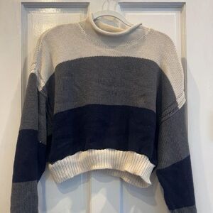 Striped Gray and Blue Women's Sweater